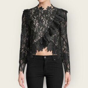 Saylor Jasmyn Long Sleeve Coated Lace Top Black